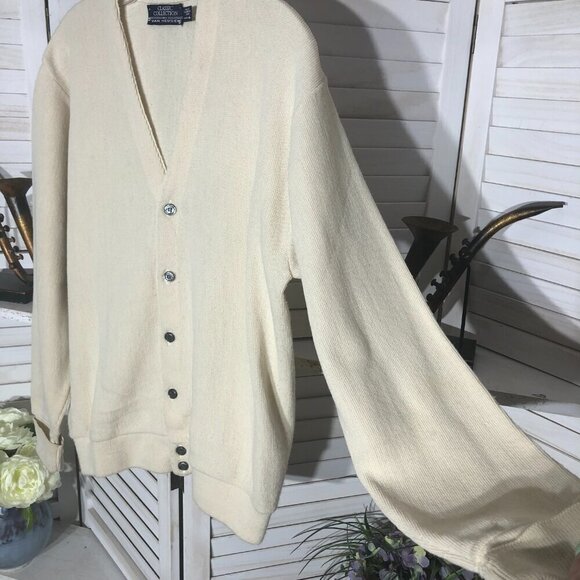 Vintage 80s 90s Cream Cardigan Made in USA Size Medium - Picture 4 of 9